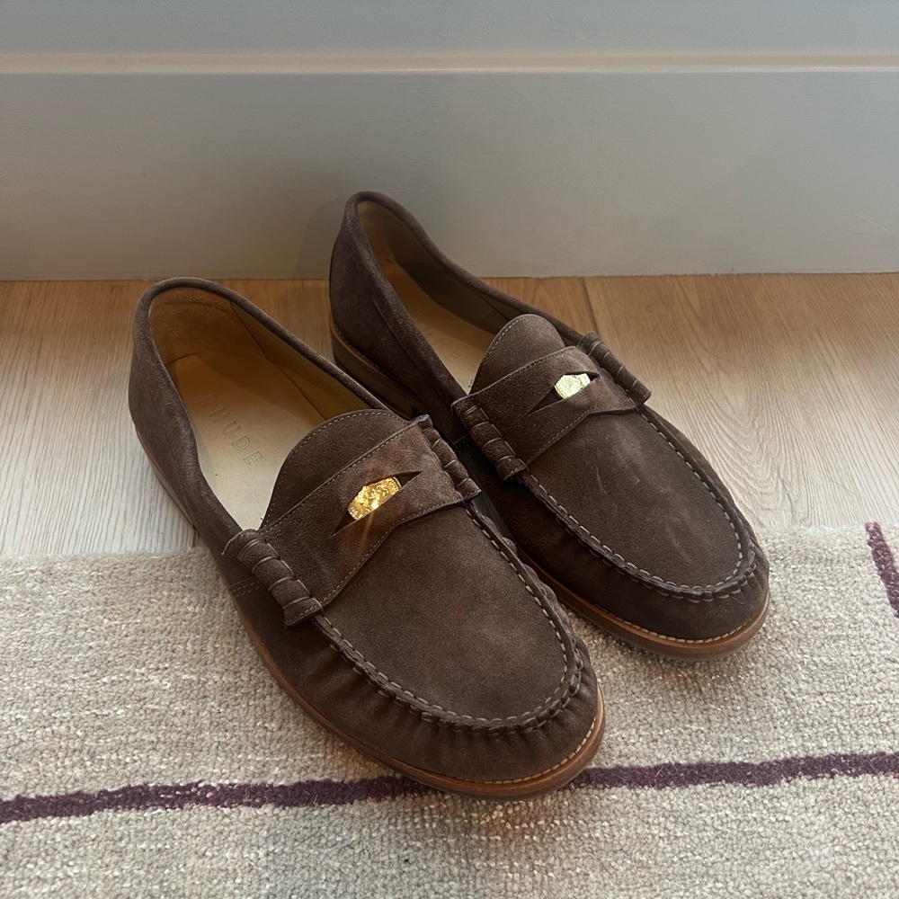 RHUDE men’s brown suede classic penny loafers